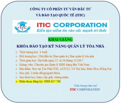 KHÓA HỌC QUẢN LÝ TÒA NHÀ DUY NHẤT CHO NĂM 2017